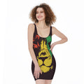 Grunge Rasta Lion Print Sleeveless Bodycon Dress