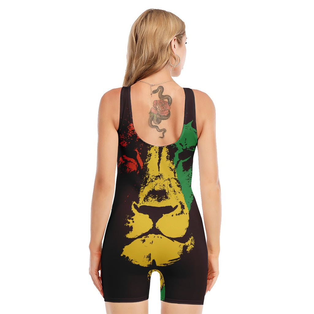 Grunge Rasta Lion Print Sleeveless One Piece Swimsuit