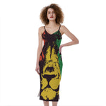 Grunge Rasta Lion Print Slim Fit Midi Cami Dress