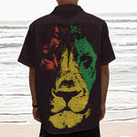 Grunge Rasta Lion Print Textured Short Sleeve Shirt