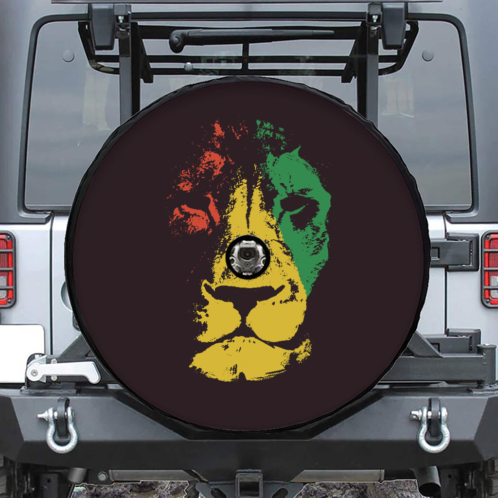 Grunge Rasta Lion Print Tire Cover With Camera Hole