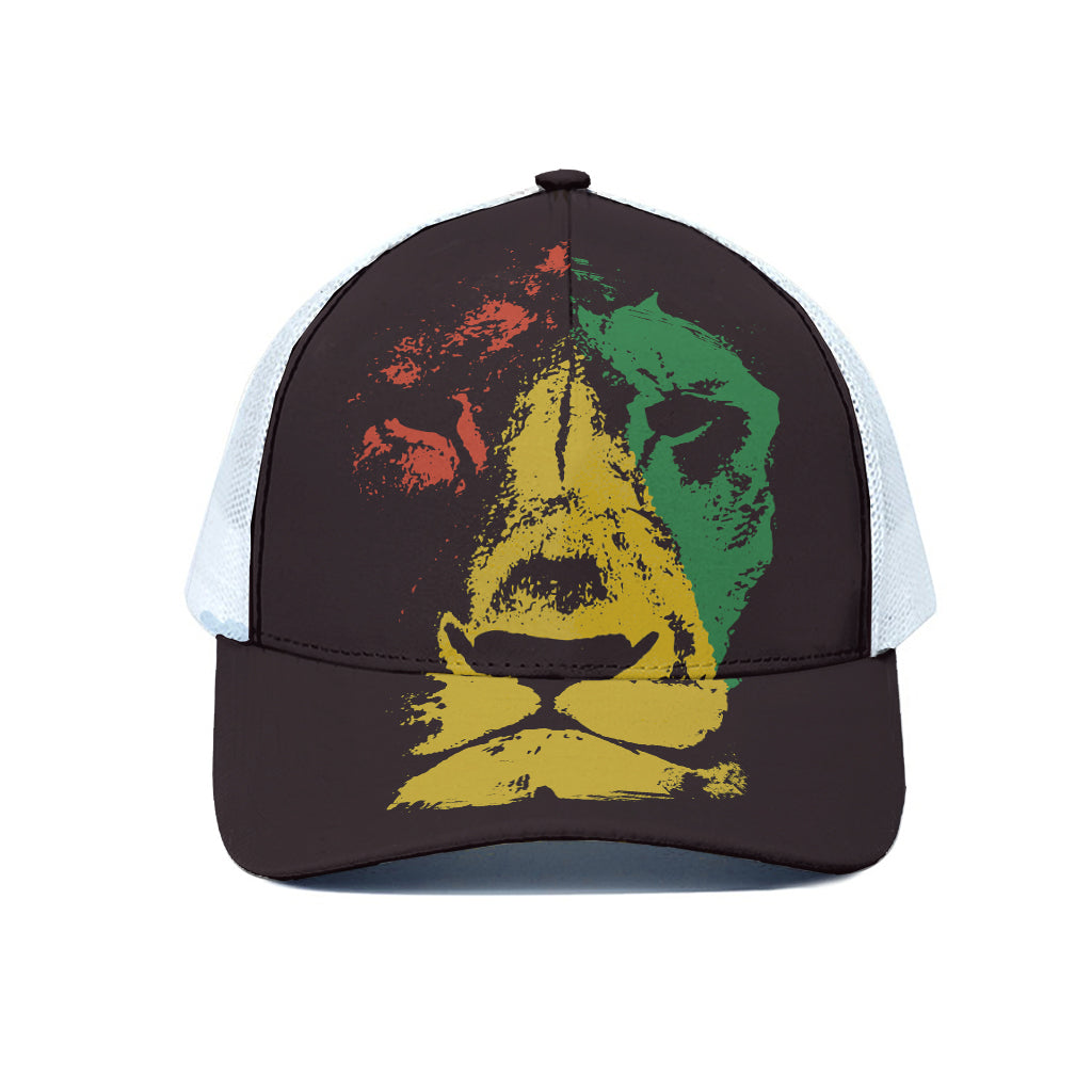 Grunge Rasta Lion Print White Mesh Trucker Cap