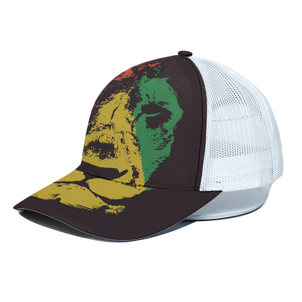 Grunge Rasta Lion Print White Mesh Trucker Cap