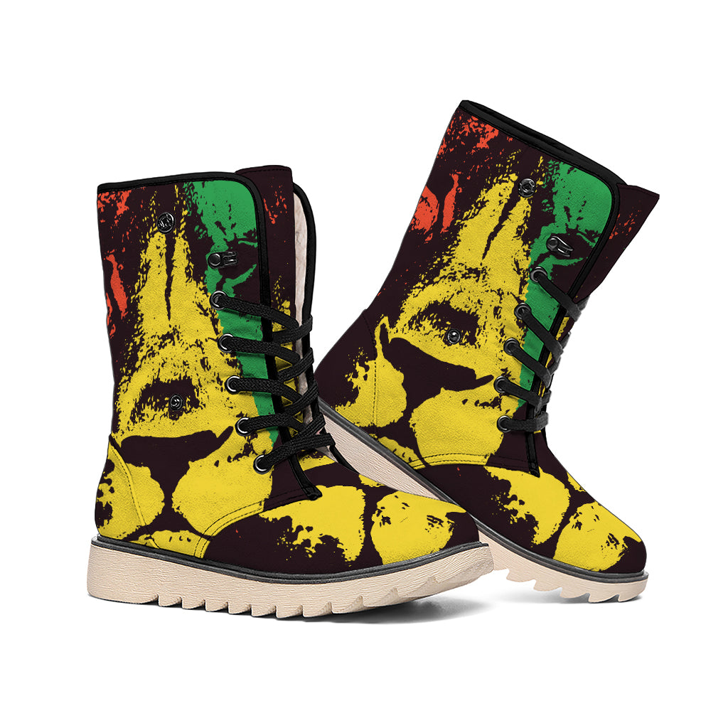 Grunge Rasta Lion Print Winter Boots