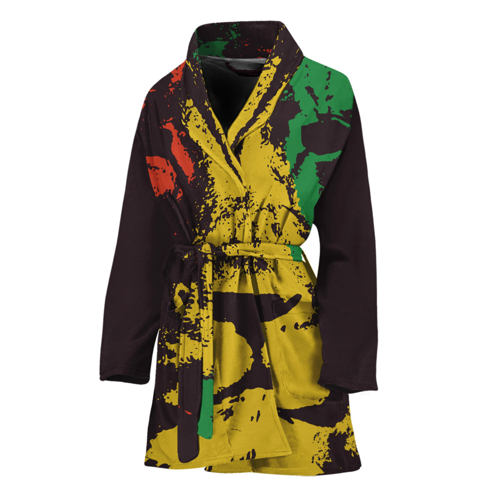 Grunge Rasta Lion Print Women's Bathrobe