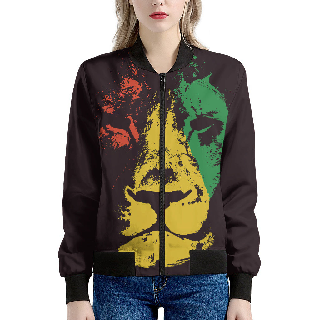 Grunge Rasta Lion Print Women's Bomber Jacket