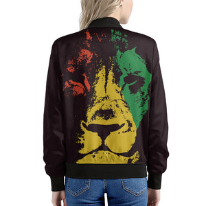 Grunge Rasta Lion Print Women's Bomber Jacket