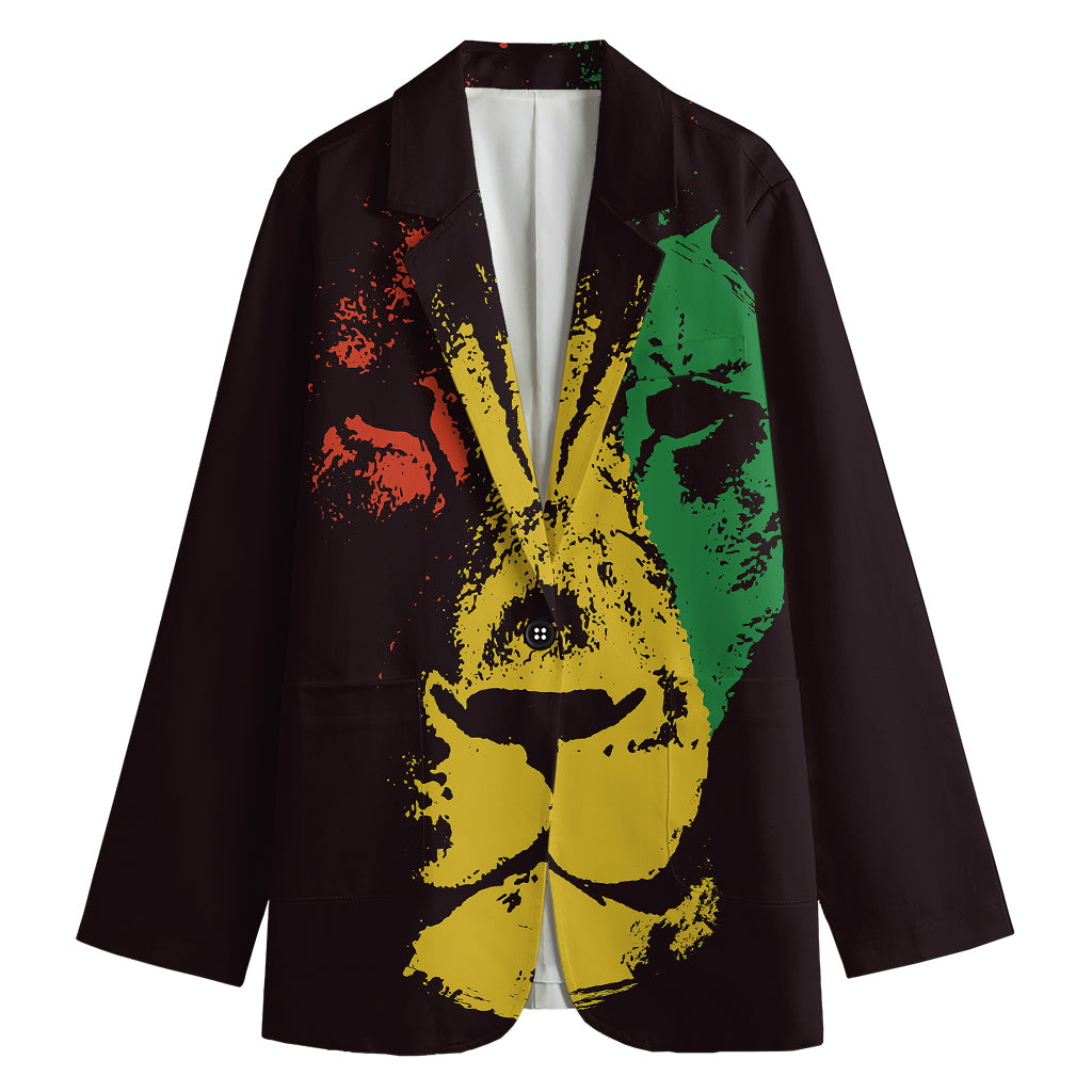 Grunge Rasta Lion Print Women's Cotton Blazer