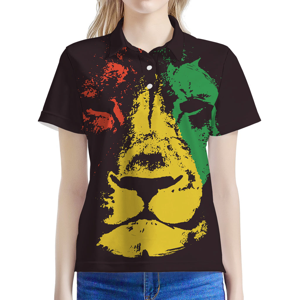 Grunge Rasta Lion Print Women's Polo Shirt