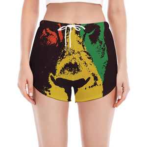 Grunge Rasta Lion Print Women's Split Running Shorts