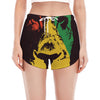 Grunge Rasta Lion Print Women's Split Running Shorts