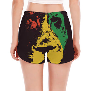 Grunge Rasta Lion Print Women's Split Running Shorts