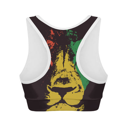 Grunge Rasta Lion Print Women's Sports Bra