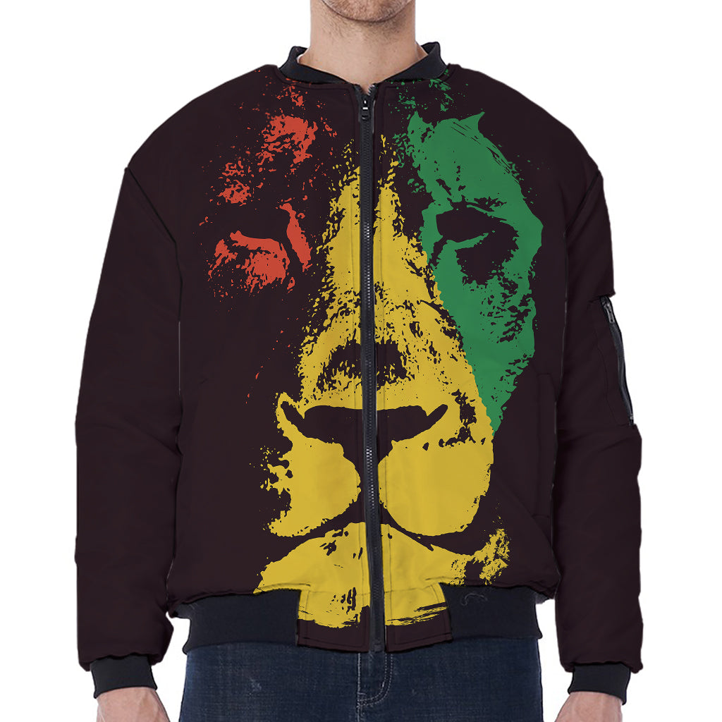 Grunge Rasta Lion Print Zip Sleeve Bomber Jacket