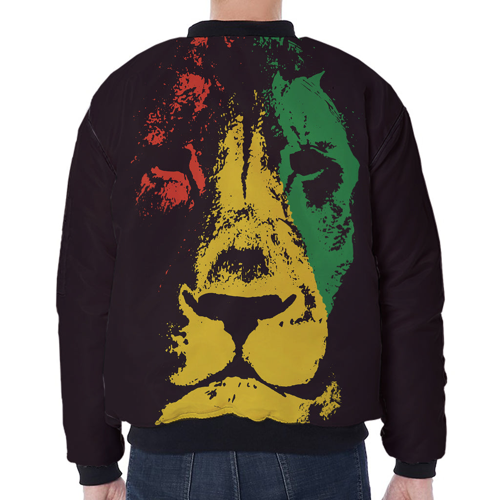 Grunge Rasta Lion Print Zip Sleeve Bomber Jacket