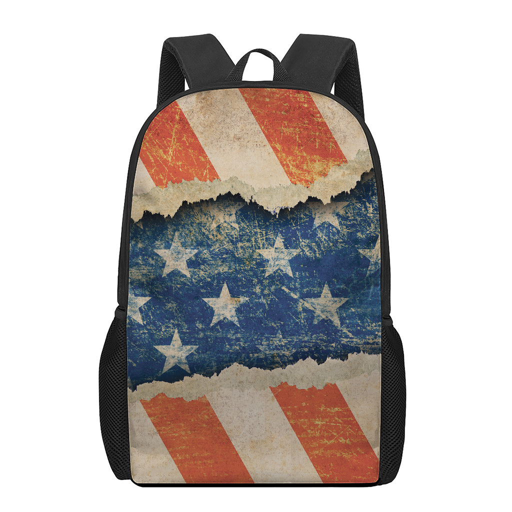 Grunge Ripped Paper American Flag Print 17 Inch Backpack