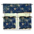 Grunge Ripped Paper American Flag Print 3 Piece Kitchen Curtains
