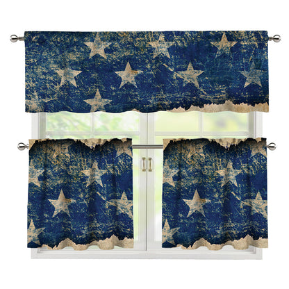 Grunge Ripped Paper American Flag Print 3 Piece Kitchen Curtains