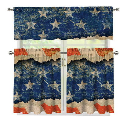 Grunge Ripped Paper American Flag Print 3 Piece Kitchen Curtains