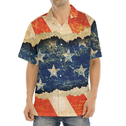 Grunge Ripped Paper American Flag Print Aloha Shirt