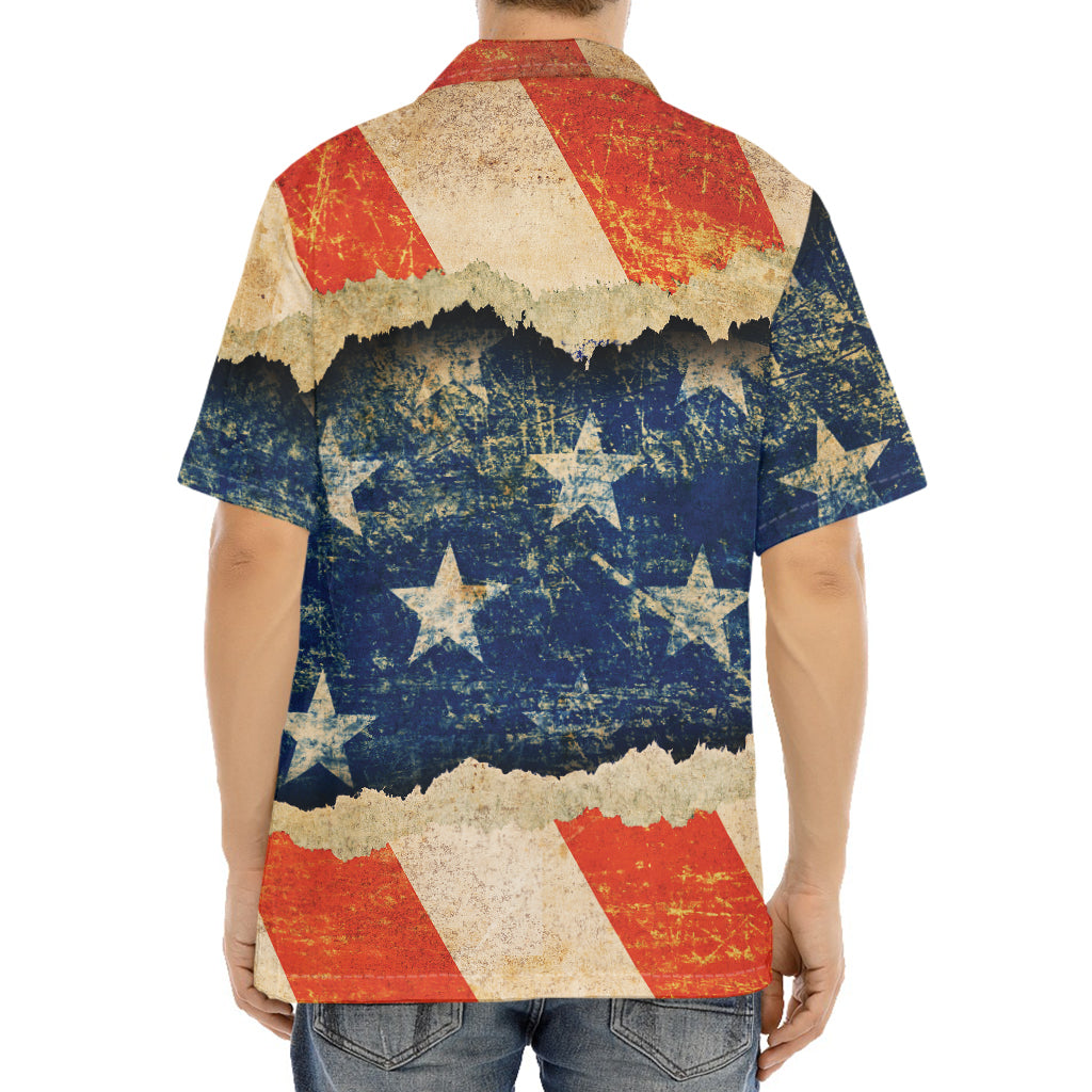 Grunge Ripped Paper American Flag Print Aloha Shirt