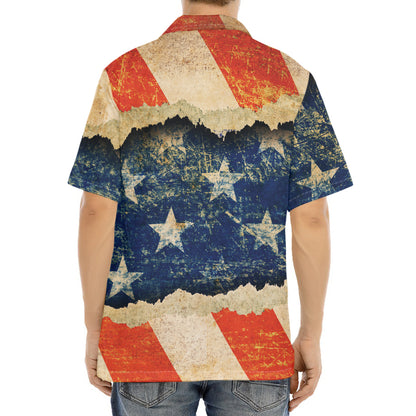 Grunge Ripped Paper American Flag Print Aloha Shirt