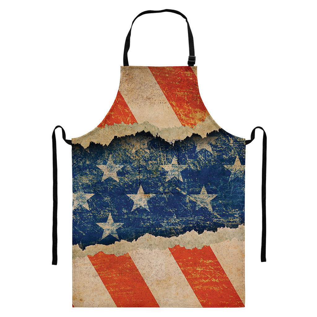 Grunge Ripped Paper American Flag Print Bib Apron With Pocket