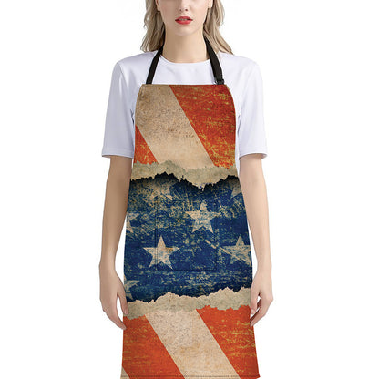 Grunge Ripped Paper American Flag Print Bib Apron With Pocket