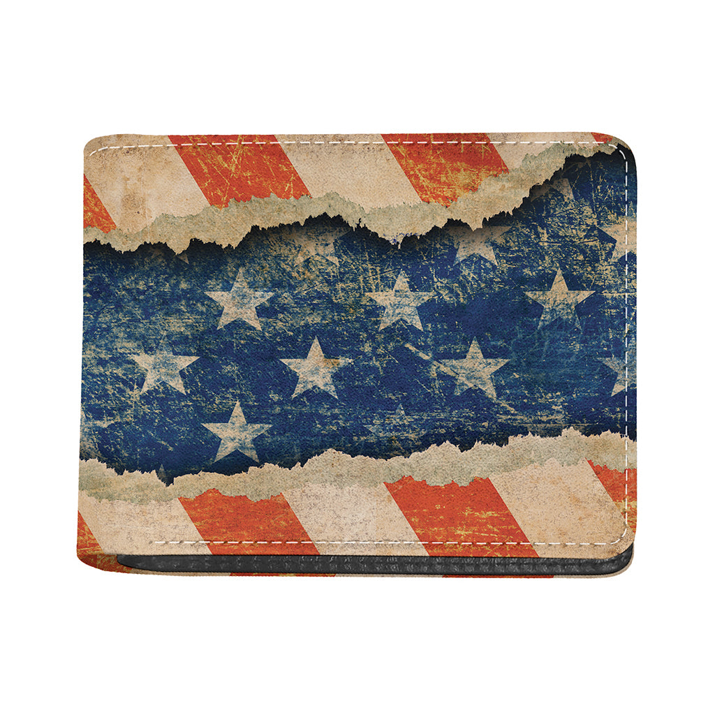 Grunge Ripped Paper American Flag Print Bifold Wallet