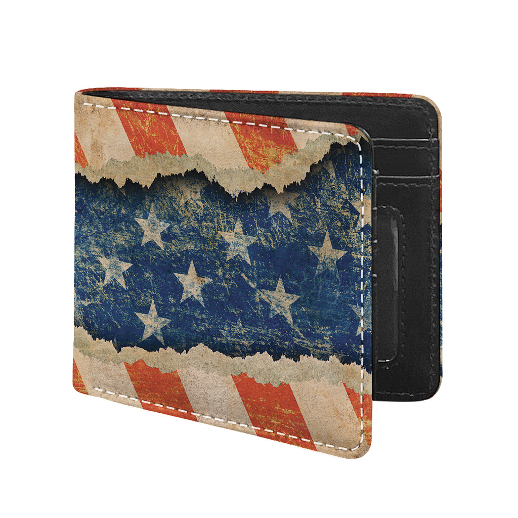 Grunge Ripped Paper American Flag Print Bifold Wallet