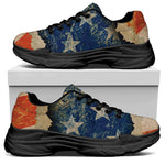 Grunge Ripped Paper American Flag Print Black Chunky Shoes