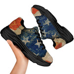 Grunge Ripped Paper American Flag Print Black Chunky Shoes