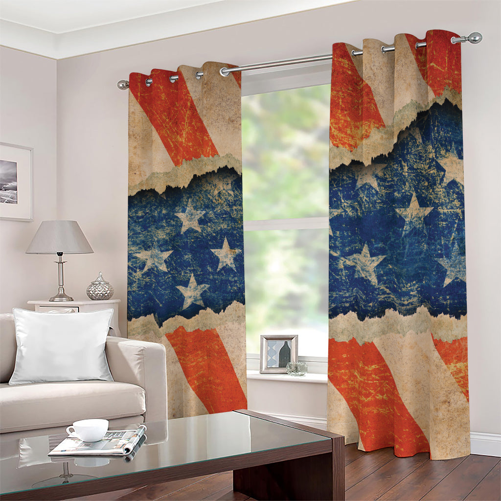 Grunge Ripped Paper American Flag Print Blackout Grommet Curtains