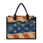 Grunge Ripped Paper American Flag Print Canvas Tote Bag