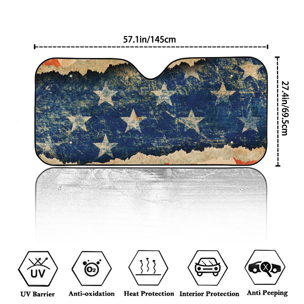 Grunge Ripped Paper American Flag Print Car Windshield Sun Shade