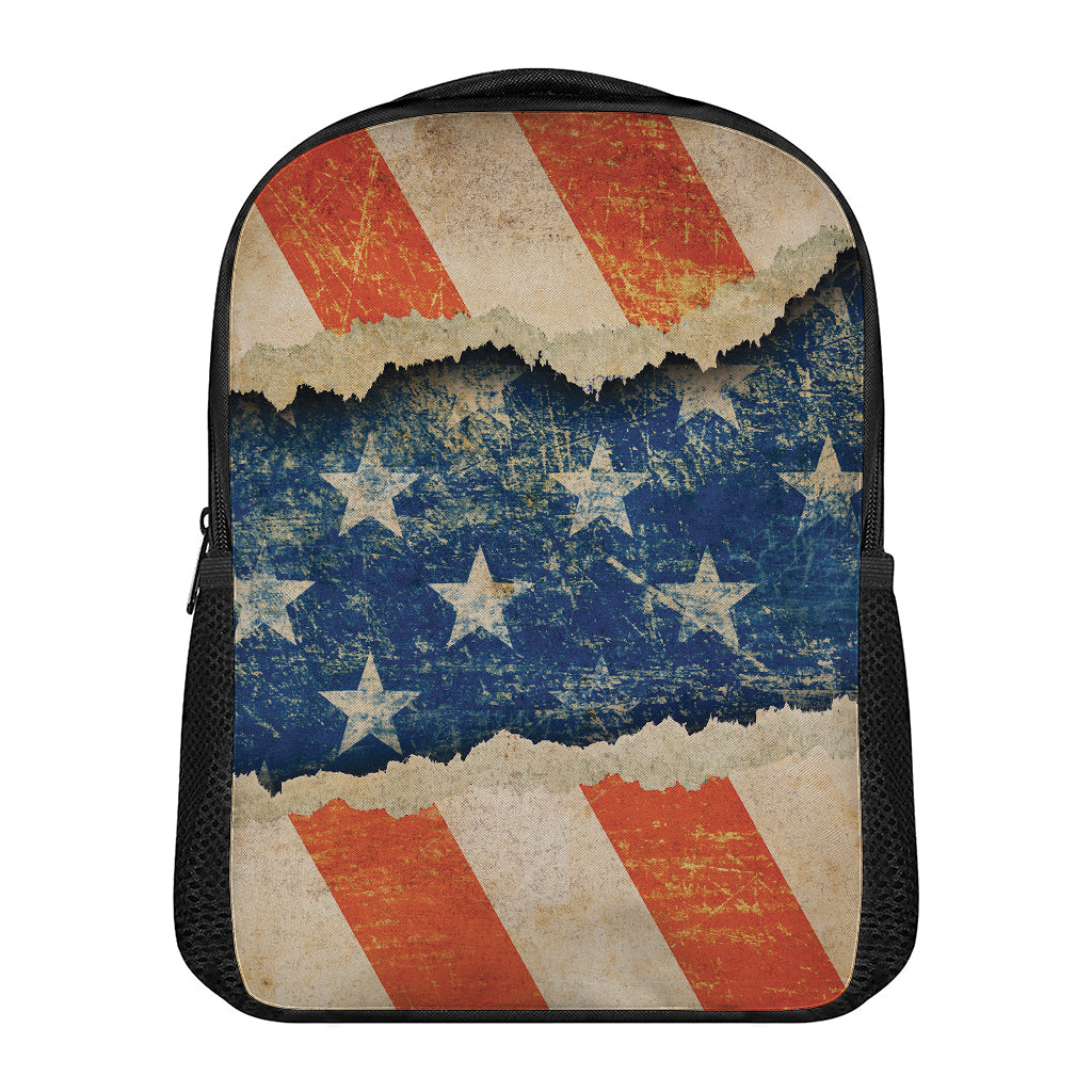 Grunge Ripped Paper American Flag Print Casual Backpack