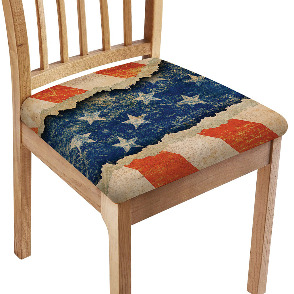 Grunge Ripped Paper American Flag Print Chair Cushion Cover