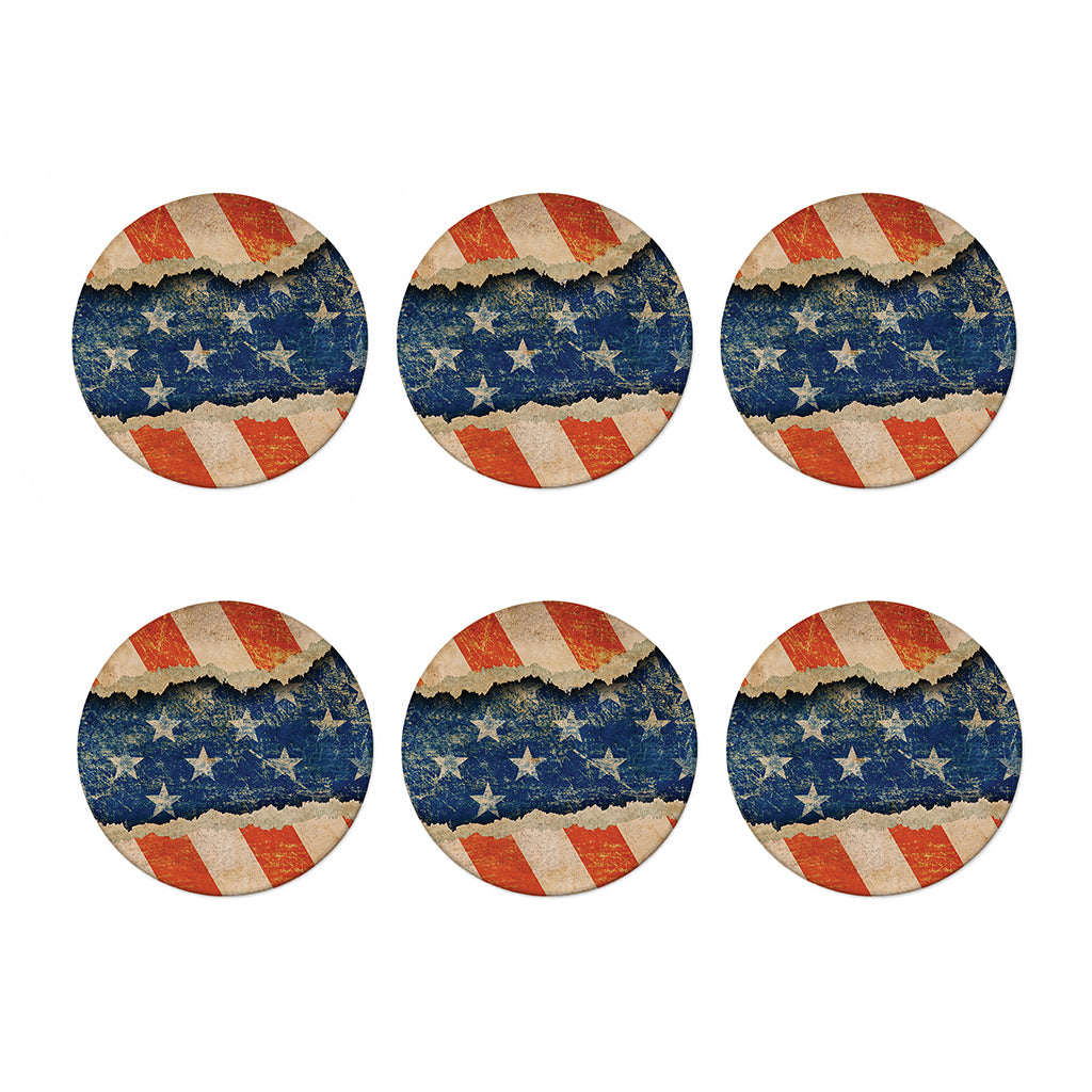 Grunge Ripped Paper American Flag Print Coaster Set