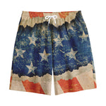 Grunge Ripped Paper American Flag Print Cotton Shorts