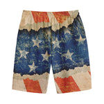 Grunge Ripped Paper American Flag Print Cotton Shorts