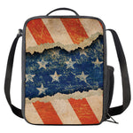 Grunge Ripped Paper American Flag Print Crossbody Lunch Bag