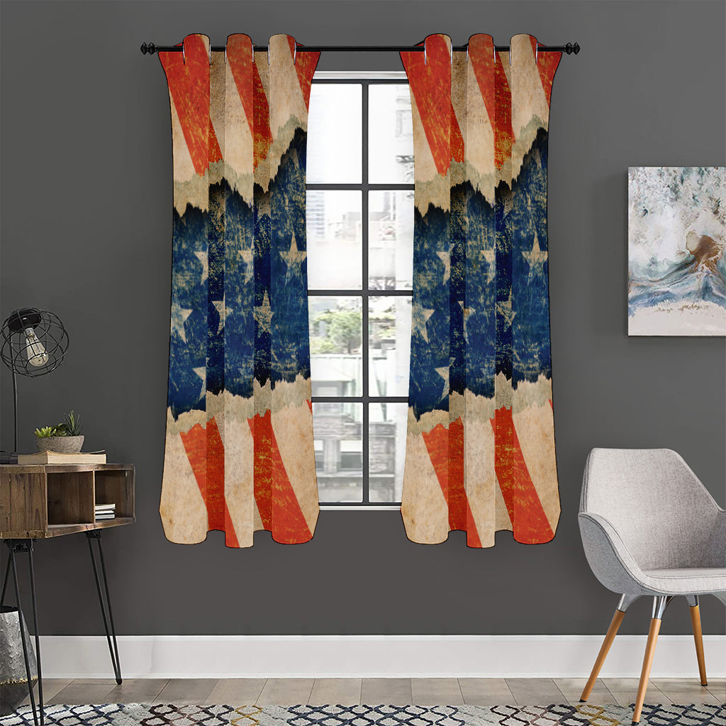 Grunge Ripped Paper American Flag Print Curtain