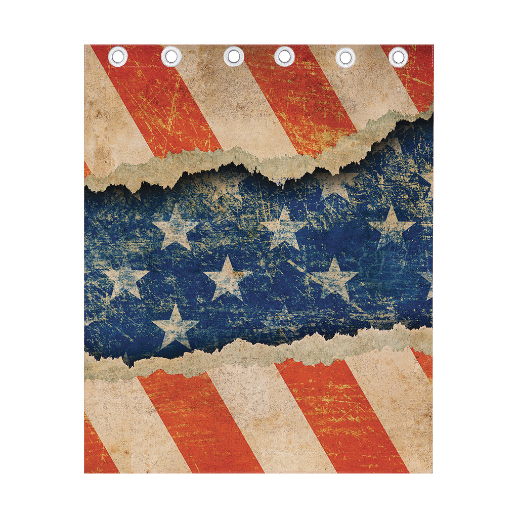 Grunge Ripped Paper American Flag Print Curtain