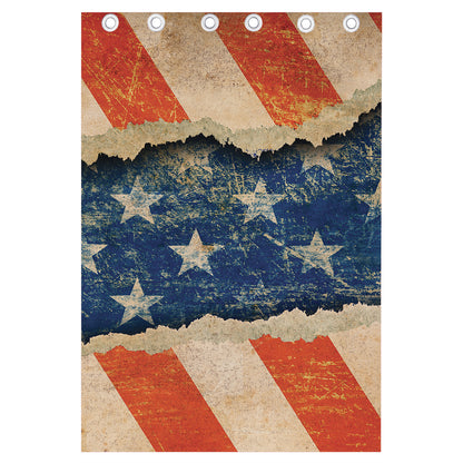 Grunge Ripped Paper American Flag Print Curtain
