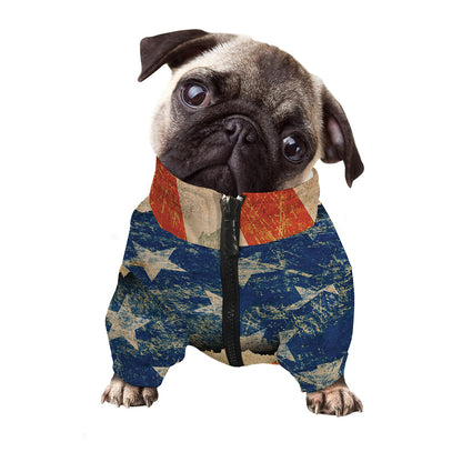 Grunge Ripped Paper American Flag Print Dog Zip Up Jacket