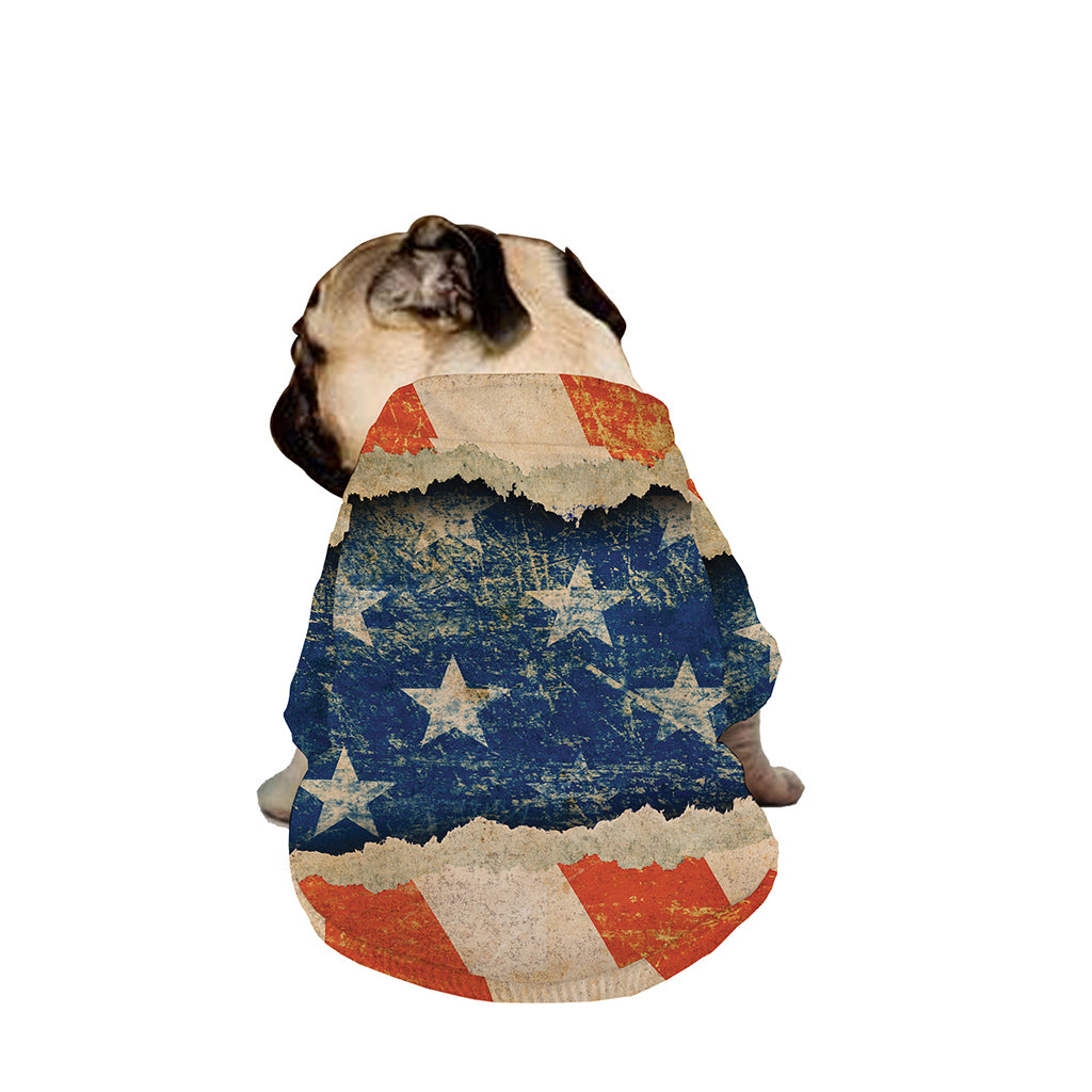 Grunge Ripped Paper American Flag Print Dog Zip Up Jacket