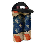 Grunge Ripped Paper American Flag Print Double Neoprene Wine Tote