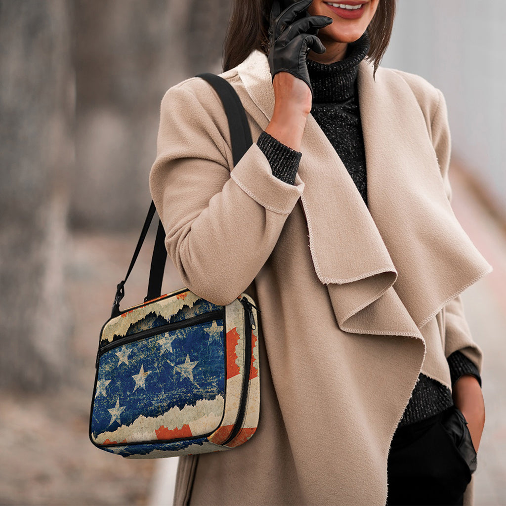 Grunge Ripped Paper American Flag Print Double Strap Bible Bag