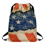 Grunge Ripped Paper American Flag Print Drawstring Backpack