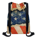 Grunge Ripped Paper American Flag Print Drawstring Backpack